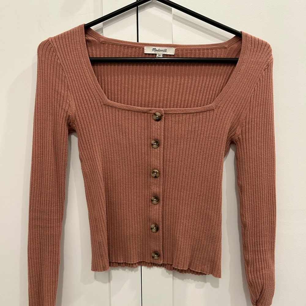Madewell Rosseau Square-Neck Crop cardigan top, xs
